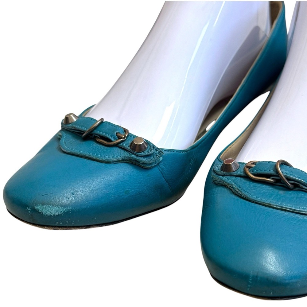 Vintage Y2K Balenciaga Turquoise Leather Buckle Pumps Retro Luxury EU 40 US 10 - Picture 4 of 13